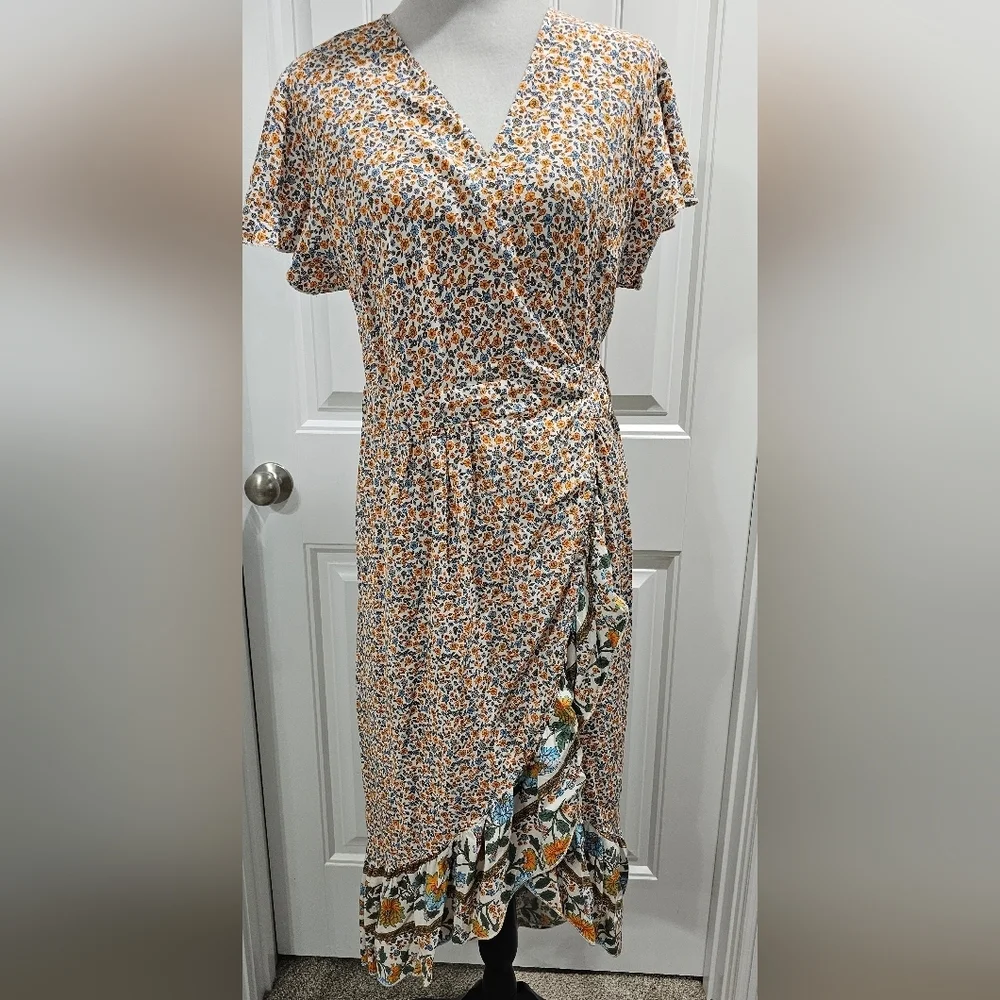 ZESICA Summer Boho Floral Printed Wrap V-Neck Beach Party Flowy Size Small - Picture 4 of 16